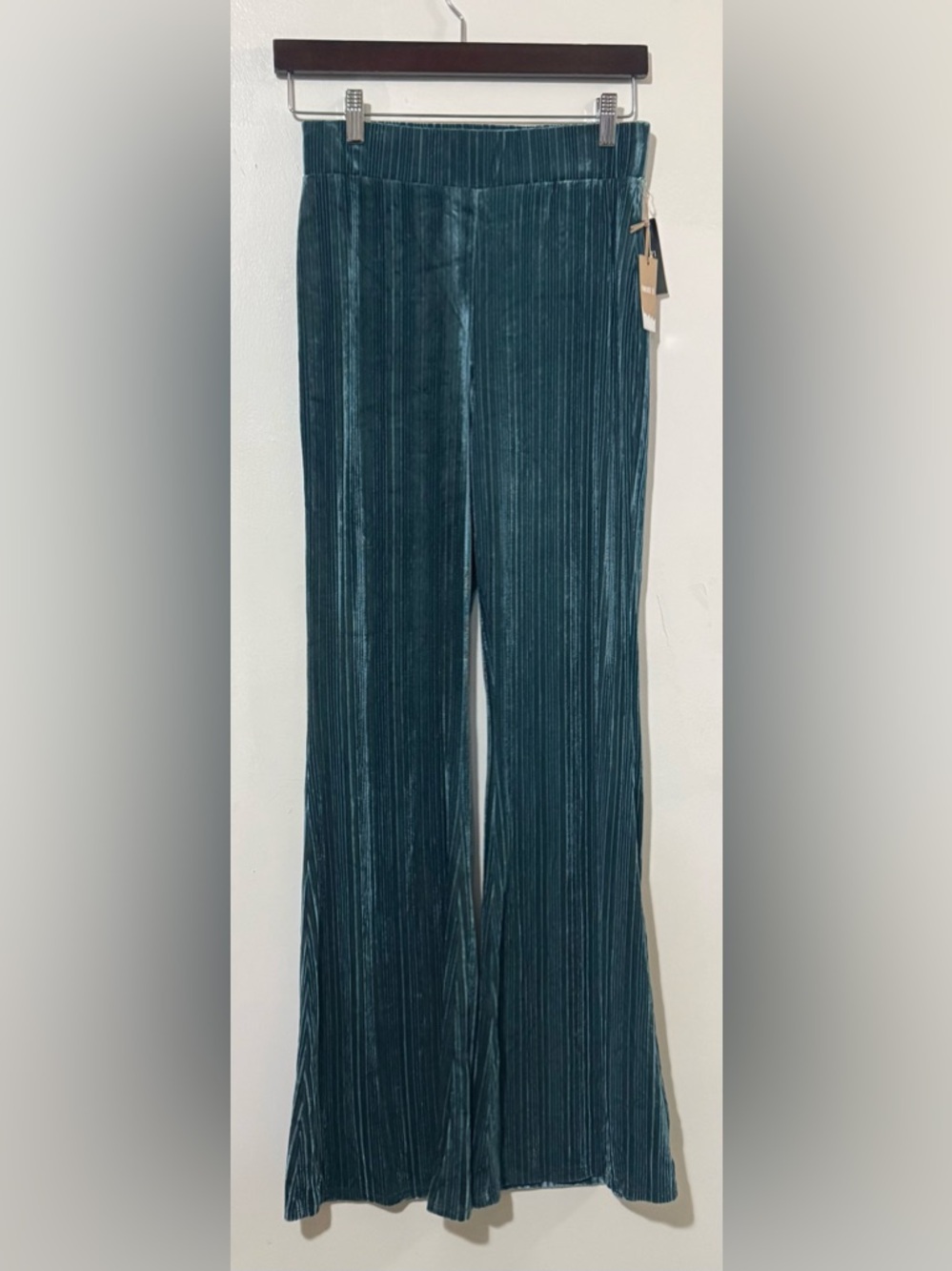 Forever 21 Teal Velvet Flare Pants - Picture 2 of 4